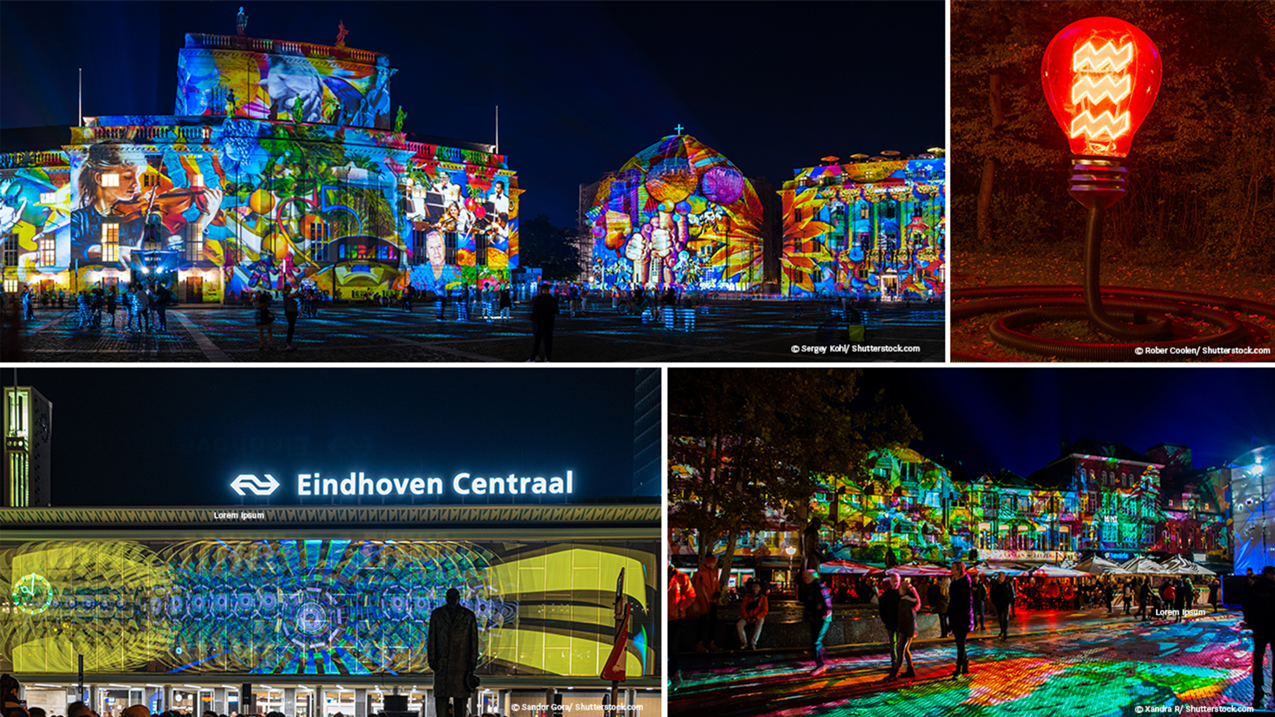 Lichtprojektionen und leuchtende Kunstwerke in Eindhoven als Beispiel für Ambience Branding für Städte beim GLOW Festival.