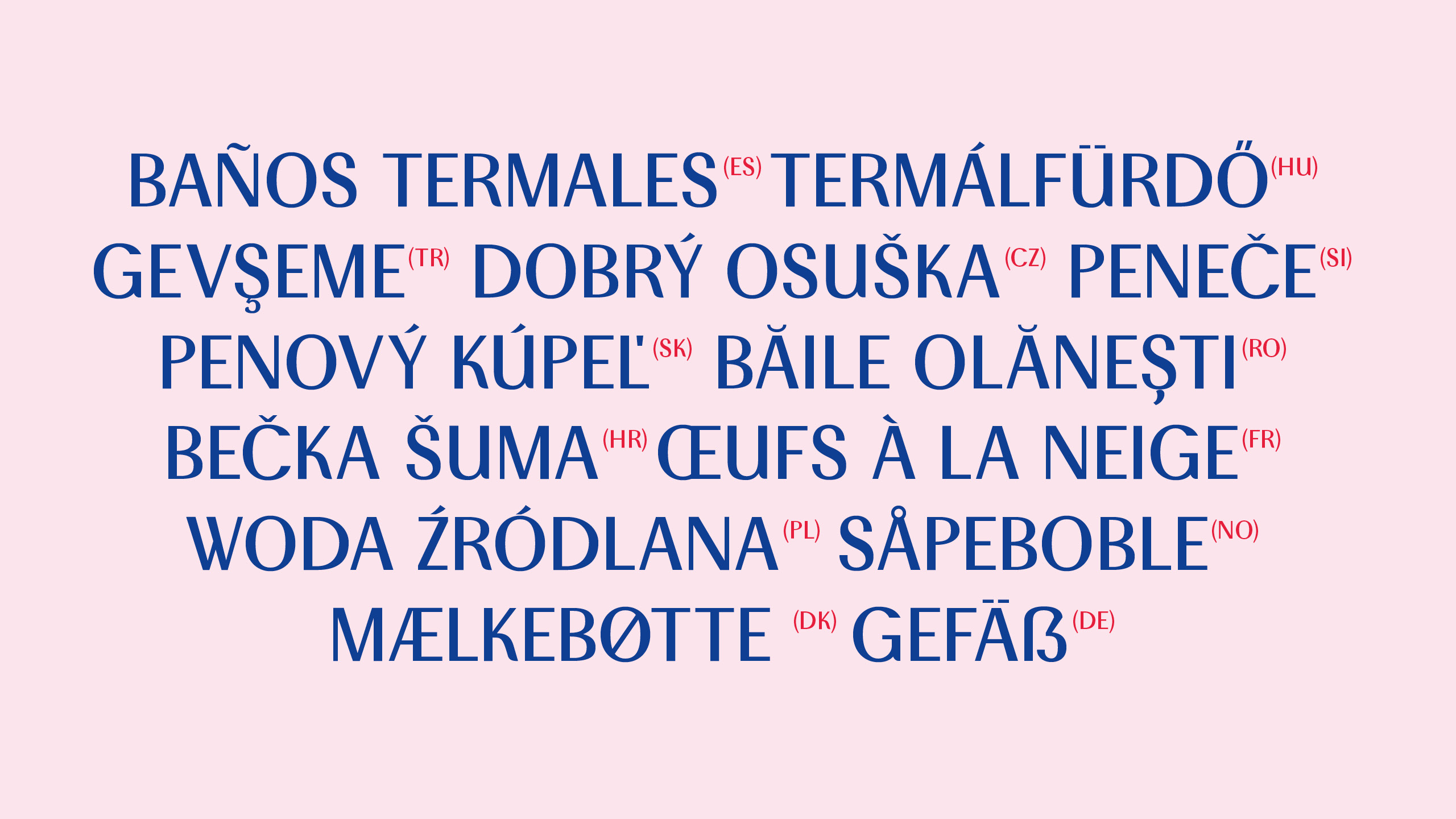 bad_voeslau_sprachvielfalt Begriffe rund um Thermen, Genuss und Natur in verschiedenen Sprachen in der Bad Vöslau-CI-Schrift „Aqva".