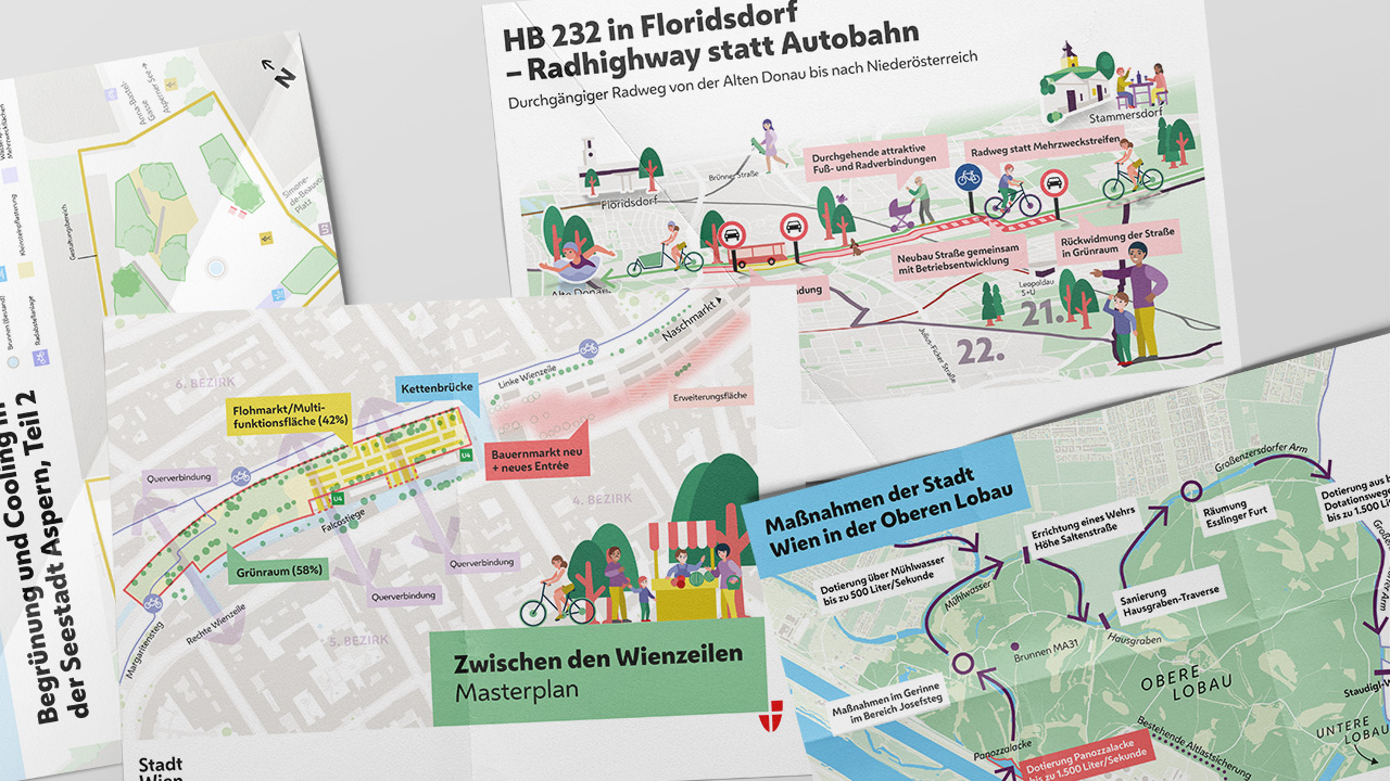 wien-karten-1280x720-1 Thematische Stadtpläne von Wien, darunter Radweg-Plan für Floridsdorf, Begrünungskarte für den Naschmarkt und Maßnahmenübersicht für die Obere Lobau